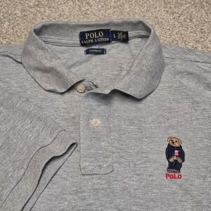 Polo Ralph Lauren Mens Gray Polo Bear Flag Custom Fit Short Sleeve Shirt Sz L